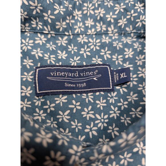 Vineyard Vines Mens Short Sleeve Button Down Shirt - XL Blue Floral Pattern - Picture 2 of 8
